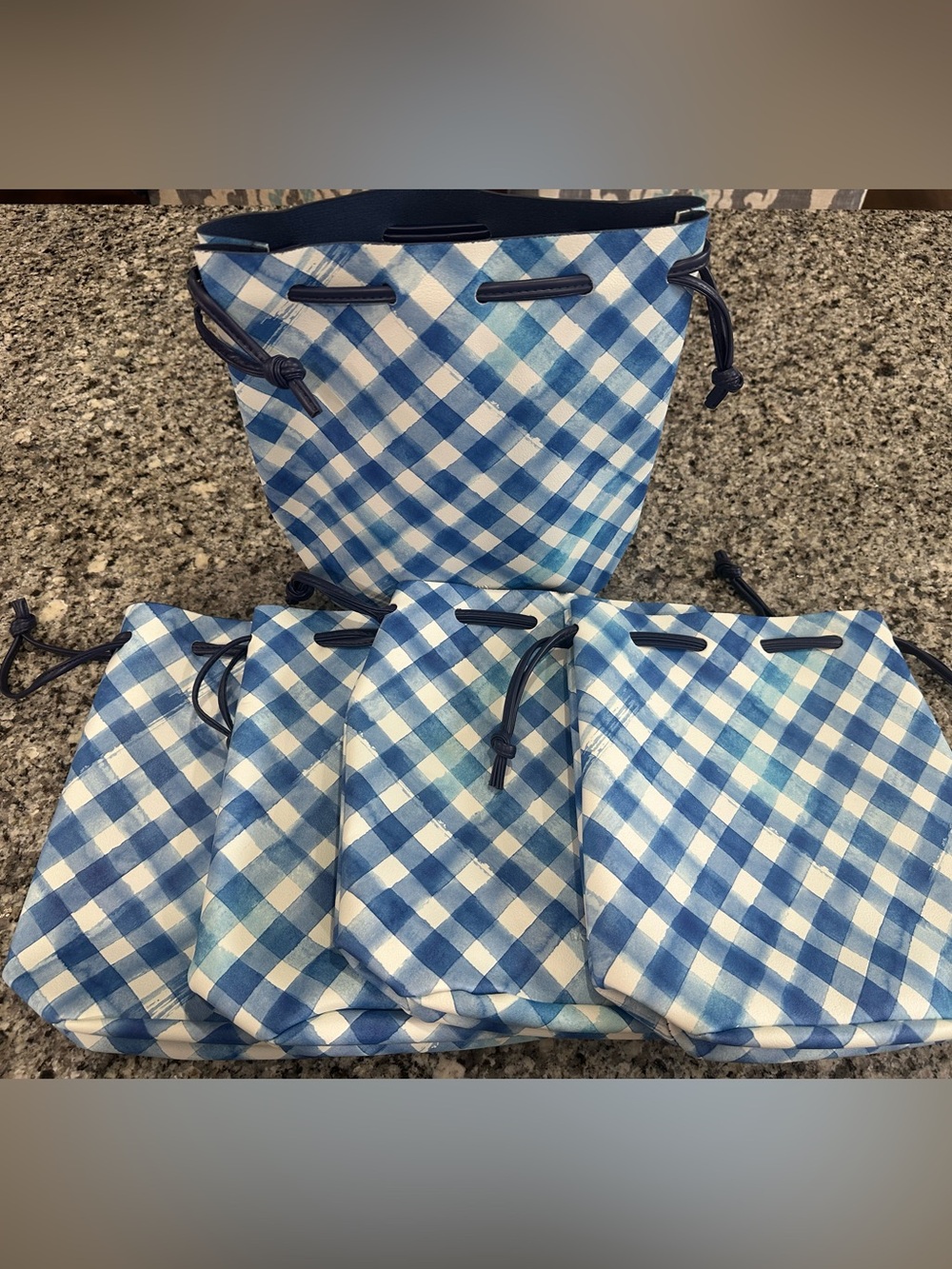 Bath & Body Works Blue and White Gingham Drawstring Mini Bags